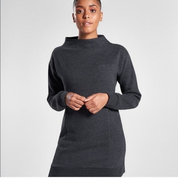 Gymshark Funnel Neck Sweatshirt Dress Tunic‎ Pockets Athleisure - Picture 1 of 9